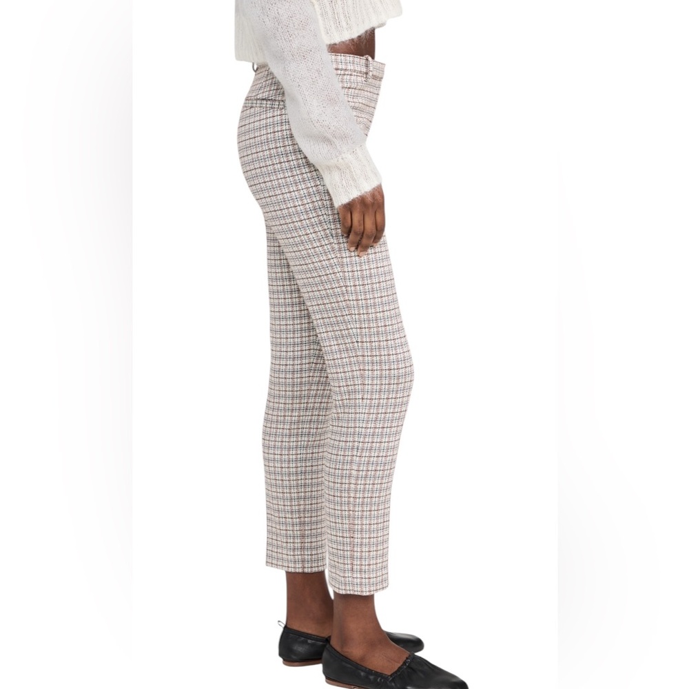 Theory Plaid Preppy Ankle Trousers Brown White Black Careerwear Casual Pants 6